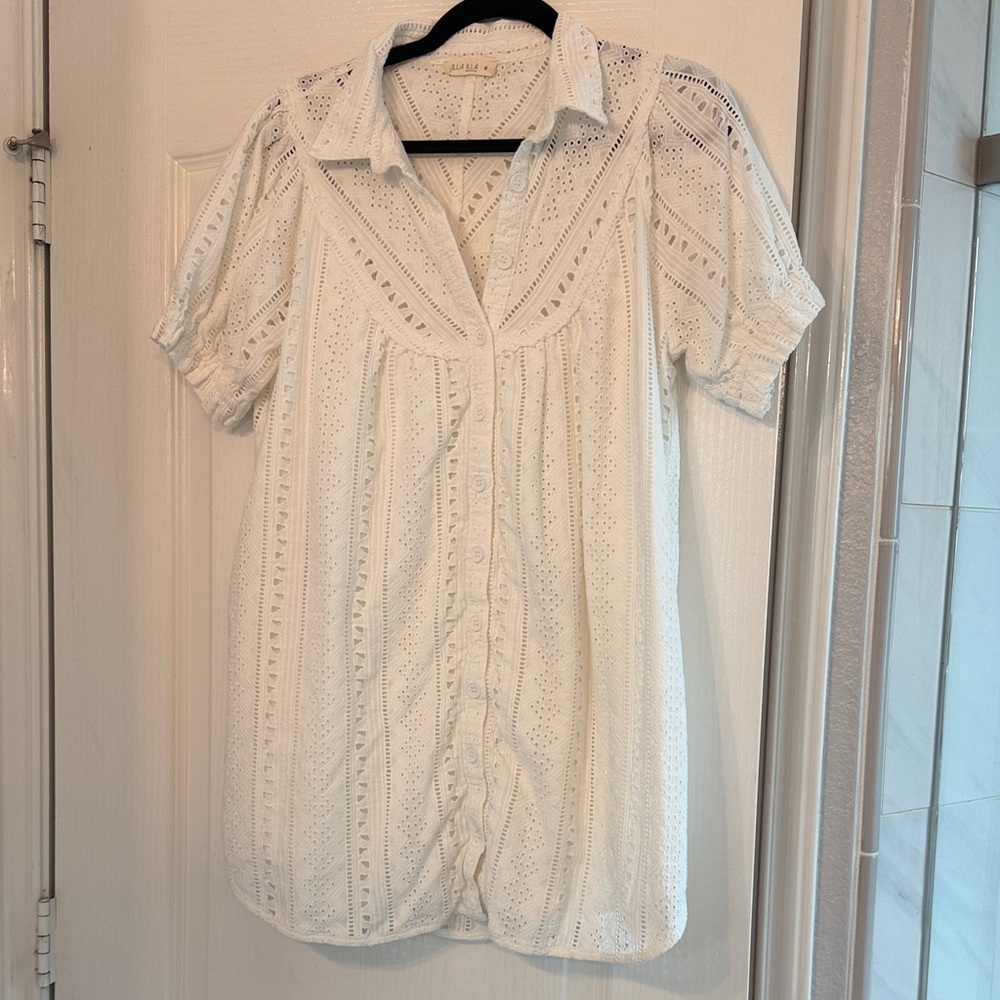 Women's White Eyelet Button-Up Top